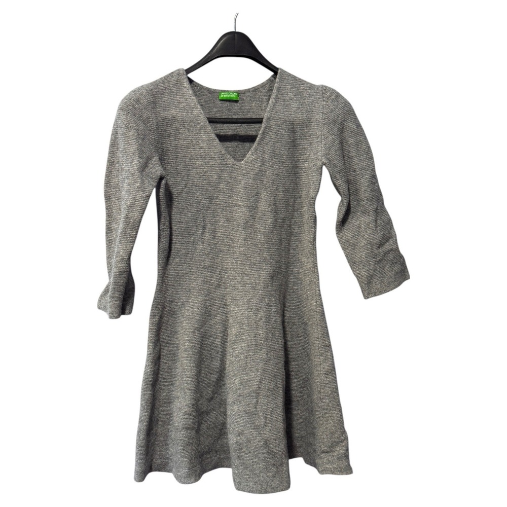 United Colors of Benetton Wool Gray Marled V-Neck 3/4 Sleeve Knit‎ Sweater Dress